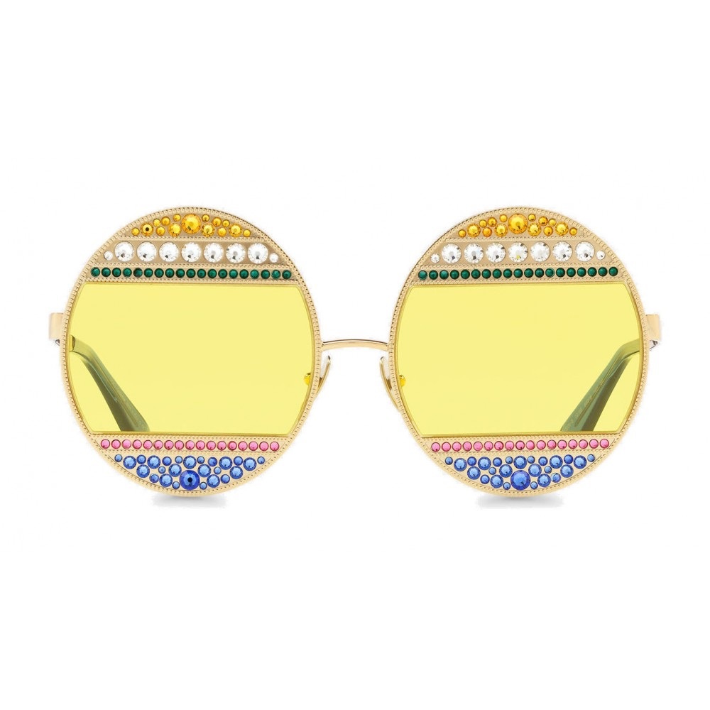 Dolce & Gabbana - Oval Metal Sunglasses with Crystals - Shiny Gold Multicolored